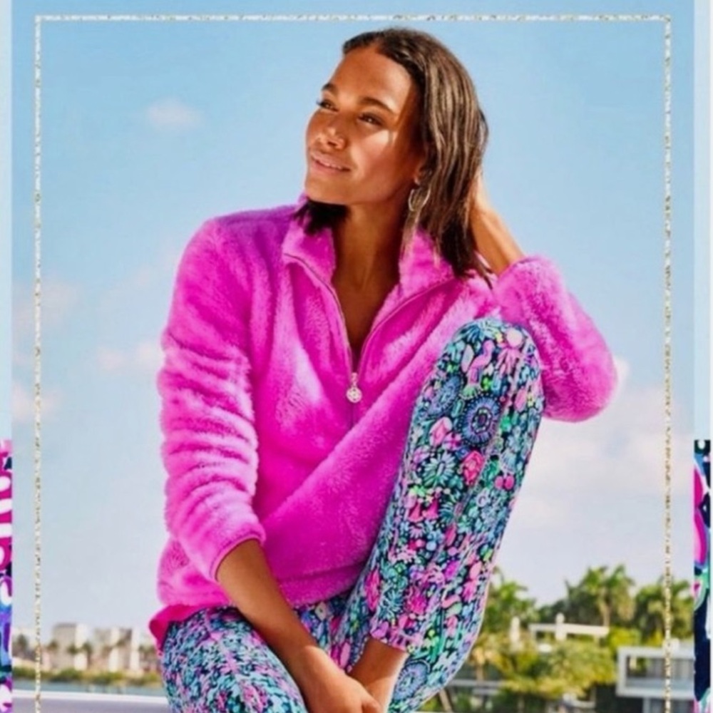 Lily Pulitzer Sherpa Fleece 1/4 Zip Pullover in Wild Fuchsia size XL
